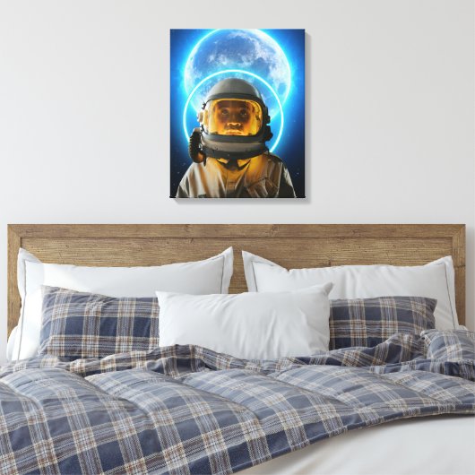 vrouwelijke astronaut en maan canvas afdruk (Insitu (Slaapkamer))