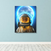 vrouwelijke astronaut en maan canvas afdruk (Insitu (Houten vloer))