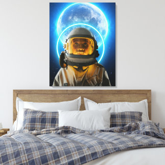 vrouwelijke astronaut en maan canvas afdruk