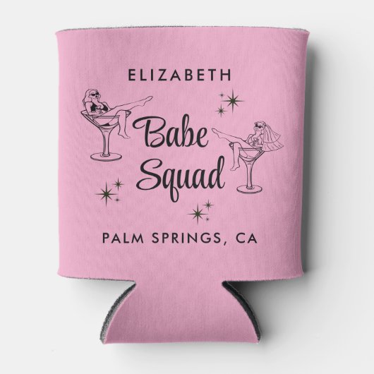 Vrouwelijke Babe Squad Roze Meidenavond Feestje Blikjeskoeler (Voorkant)