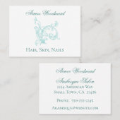 Vrouwelijke Barok Verfraaid Aqua en Wit Visitekaartje (Voorkant / Achterkant)