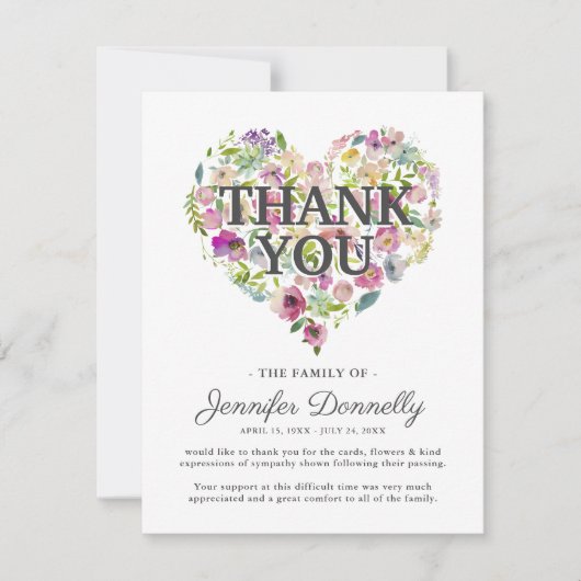 vrouwelijke begrafenis bedankkaart (Voorkant)