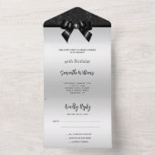 Vrouwelijke Black Gem Bow & Glitter Verjaardag All In One Uitnodiging (Binnen)