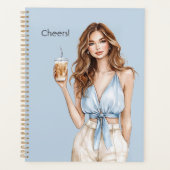 Vrouwelijke Blauwe Top Cheers Drank Planner (Voorkant)