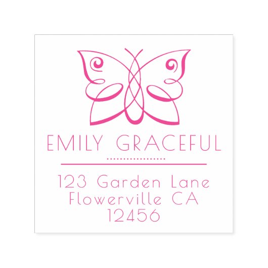 Vrouwelijke bloeiende vlinder retouradres  zelfinktende stempel (Design)
