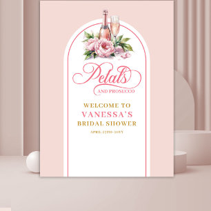 Vrouwelijke bloemblaadjes en prosecco bruidsdouche wandkleed