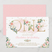 Vrouwelijke Bloemen 1e Verjaardag Blush Roze Bloem Kaart (Voorkant / Achterkant)
