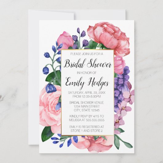 Vrouwelijke Bloemen Bruids Douche Uitnodiging (Voorkant)