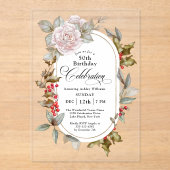 Vrouwelijke Bloemen December 50ste Verjaardag Vier Acryl Uitnodigingen (Voorkant)