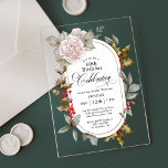 Vrouwelijke Bloemen December 60ste Verjaardag Vier Acryl Uitnodigingen<br><div class="desc">Wanneer je verjaardag plaatsvindt in de maand december, gaat het vaak verloren in alle vakantiefanfare. Laat de eregast zich speciaal voelen met deze prachtig unieke uitnodiging voor een verjaardagsfeestje. Een vrouwelijk roze roos bloemig accent toegevoegd aan de hulst bessen en evergreens op deze unieke acryl kaart heeft een unieke elegante...</div>