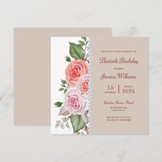 Vrouwelijke Bloemen & Diamant 30ste Verjaardag Kaart (Voorkant / Achterkant)