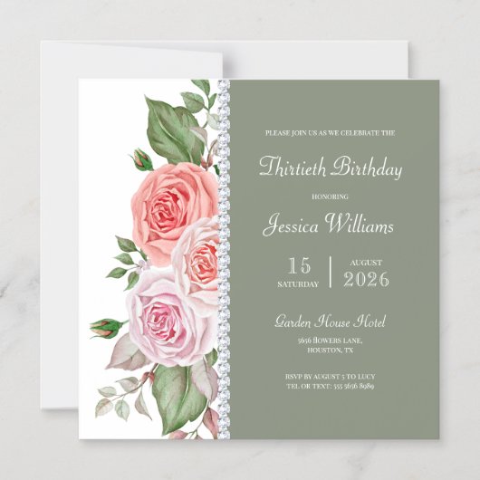 Vrouwelijke Bloemen & Diamant 30ste Verjaardag Magnetische Uitnodiging (Voorkant)