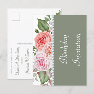 Vrouwelijke Bloemen & Diamant 30ste Verjaardag Uitnodiging Briefkaart