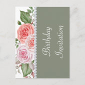 Vrouwelijke Bloemen & Diamant 30ste Verjaardag Uitnodiging Briefkaart (Voorkant)