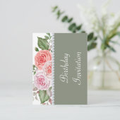 Vrouwelijke Bloemen & Diamant 30ste Verjaardag Uitnodiging Briefkaart (Staand voorkant)