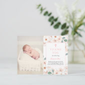 Vrouwelijke bloemen doop foto dank u kaart (Staand voorkant)