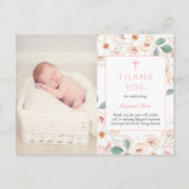 Vrouwelijke bloemen doop foto dank u kaart (Voorkant)