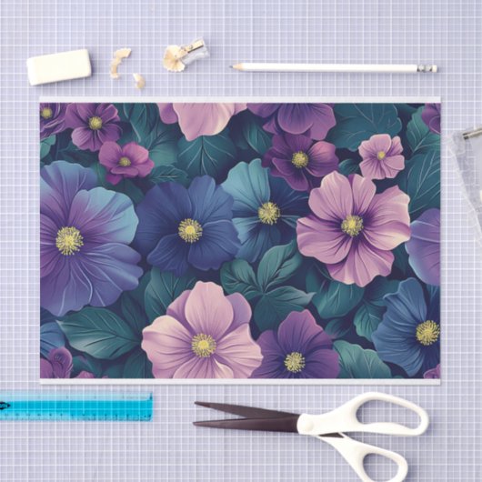 Vrouwelijke Bloemen Paarse en Roze Decoupage Tissuepapier (Craft)