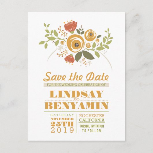 Vrouwelijke bloemen save the date briefkaarten (Voorkant)