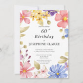Vrouwelijke bloemenkrans 60e verjaardagsfeestje kaart (Voorkant)