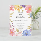 Vrouwelijke bloemenkrans 60e verjaardagsfeestje kaart (Staand voorkant)
