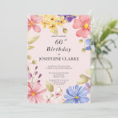 Vrouwelijke bloemenkrans 60e verjaardagsfeestje kaart (Staand voorkant)