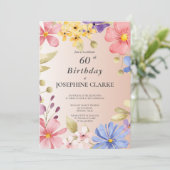 Vrouwelijke bloemenkrans 60e verjaardagsfeestje kaart (Staand voorkant)