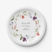 Vrouwelijke Bloemenkrans Gelukkige 90ste Verjaarda Papieren Bordje (Voorkant)