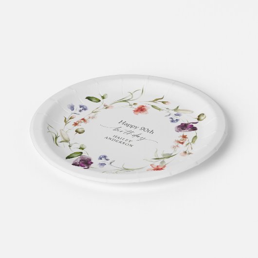 Vrouwelijke Bloemenkrans Gelukkige 90ste Verjaarda Papieren Bordje (Gekanteld)