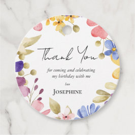 Vrouwelijke bloemenkrans verjaardag bedankjes labels