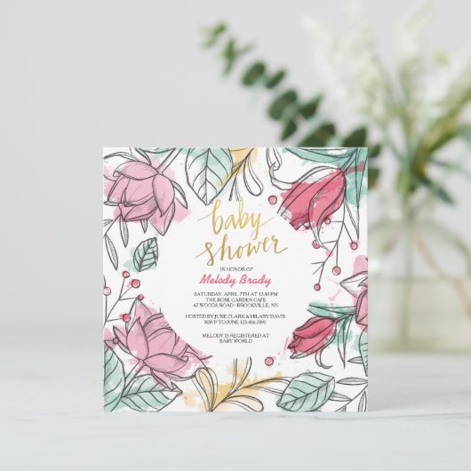 Vrouwelijke bloemensquare uitnodiging (Staand voorkant)