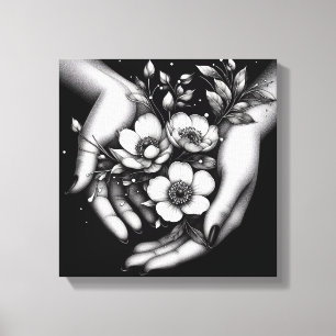 Vrouwelijke Bloemige Hand Minimalistische Esthetis Canvas Afdruk