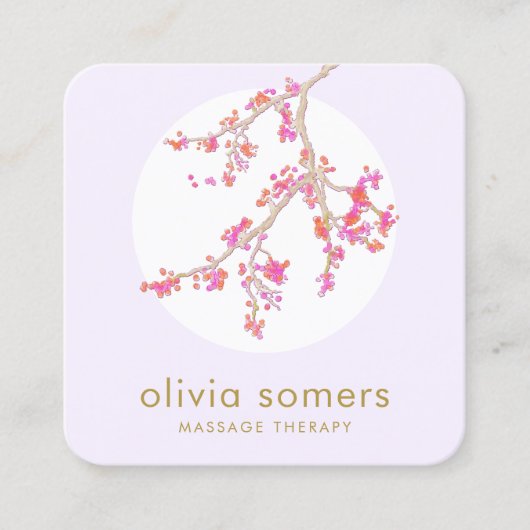 Vrouwelijke bloemige roze kersenbloesem vierkante visitekaartje (Voorkant)