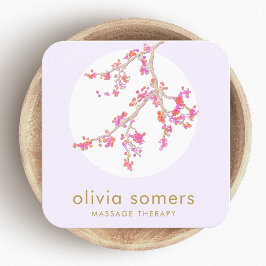 Vrouwelijke bloemige roze kersenbloesem vierkante visitekaartje