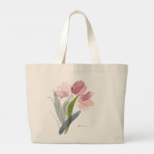Vrouwelijke Bloemige Tulpen Groene Bladeren Grote  Grote Tote Bag (Achterkant)