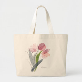 Vrouwelijke Bloemige Tulpen Groene Bladeren Grote  Grote Tote Bag