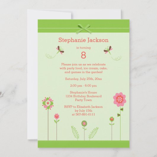 Vrouwelijke Bloemtuin Verjaardagsfeest Kaart (Achterkant)