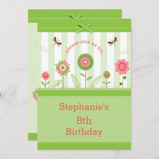 Vrouwelijke Bloemtuin Verjaardagsfeest Kaart (Voorkant / Achterkant)