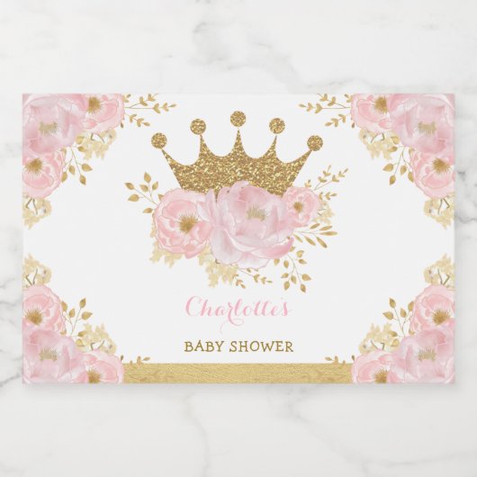Vrouwelijke Blush Bloemen Kleine Prinses Gouden Kr Sparkling Wijnetiket (Enkel label)