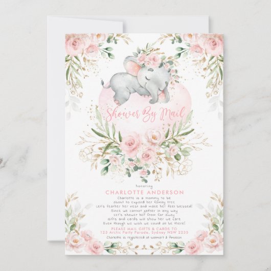 Vrouwelijke Blush Gold Elephant Baby shower per po Kaart (Voorkant)