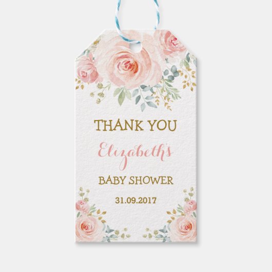 Vrouwelijke Blush Goud Waterverf Rozen Party Favor Cadeaulabel (Voorkant)