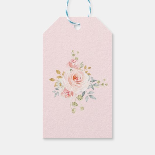 Vrouwelijke Blush Goud Waterverf Rozen Party Favor Cadeaulabel (Achterkant)