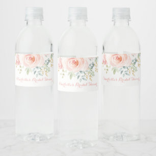 Vrouwelijke Blush Gouden Waterverf Bloem Roos Favo Waterfles Etiket