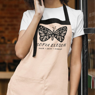Vrouwelijke Blush Pink & Black Butterfly Medewerke Schort