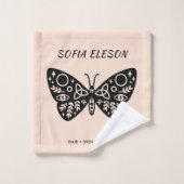 Vrouwelijke Blush Pink Black Butterfly Salon Spa Bad Handdoek (Wasdoekje)