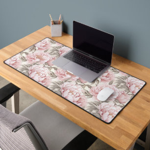 Vrouwelijke Blush Pink Peony Bloemenbureau Mat