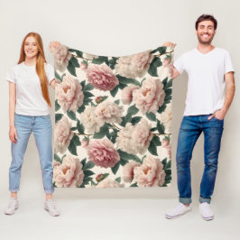 Vrouwelijke Blush Pioen Witte Bloemmotief Fleece Deken