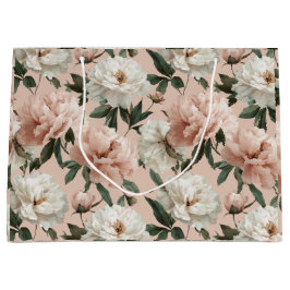 Vrouwelijke Blush Pioen Witte Bloemmotief Groot Cadeauzakje