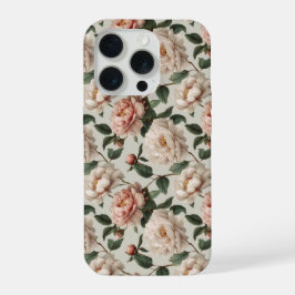 Vrouwelijke Blush Pioen Witte Bloemmotief iPhone 15 Pro Case