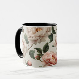 Vrouwelijke Blush Pioen Witte Bloemmotief Mok